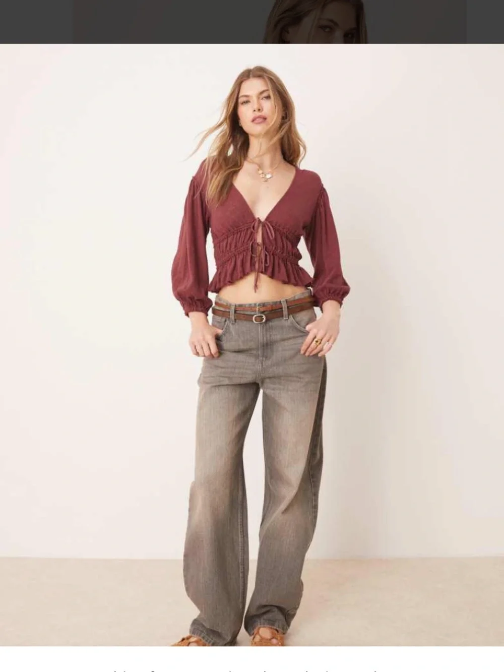Free people NWT let’s go Tie-Front Peasant Top in Dusty Plum medium